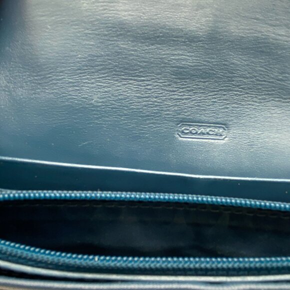 Coach Kristin leather wallet silver buckle bill fold pocket book teal green blue - Picture 16 of 16